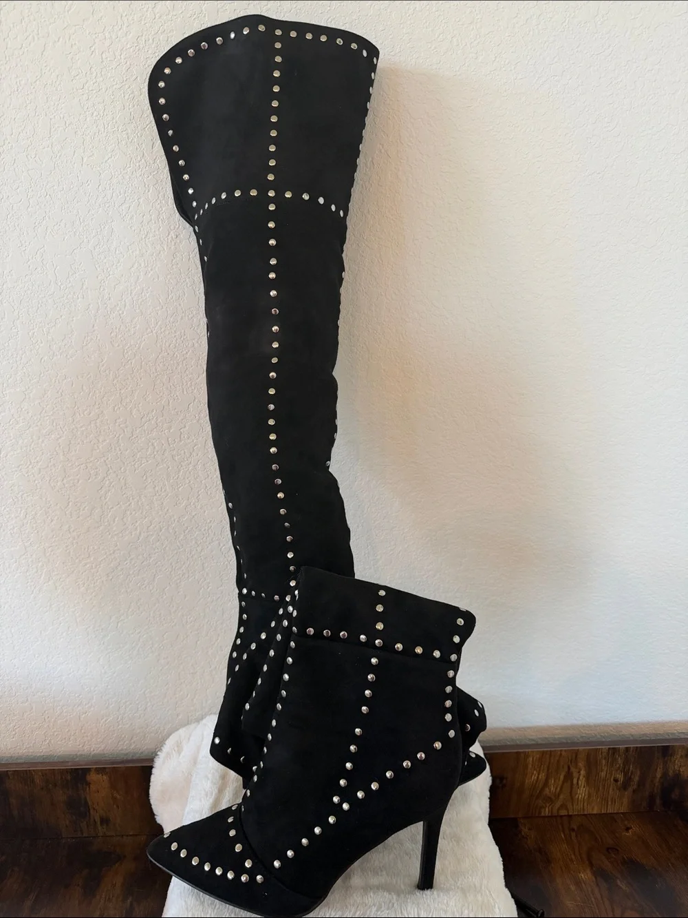 Studded Black Over-the-Knee High Heel Boot